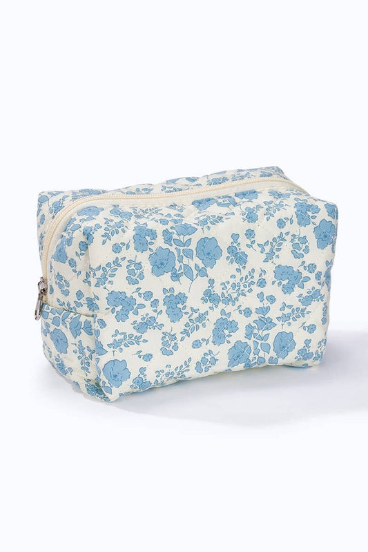 Gesteppte Kulturtasche mit Blumenmuster  Blau